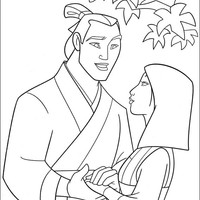 Desenho de Mulan e Shang apaixonados para colorir