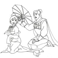 Desenho de Mulan e Shang para colorir