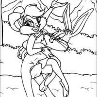 Desenho de Lola Bunny e Pernalonga dançando para colorir
