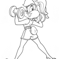 Desenho de Lola Bunny fazendo musculação para colorir
