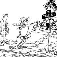 Desenho de Papa Léguas atravessando linha do trem para colorir