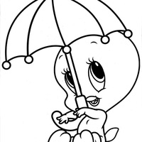Desenho de Piu Piu com guarda-chuva para colorir