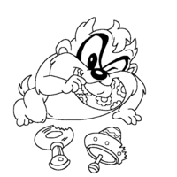Desenho de Taz brincando com pião para colorir