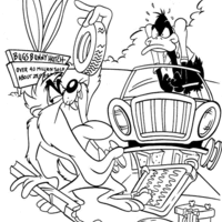 Desenho de Taz estragando carro do Patolino para colorir