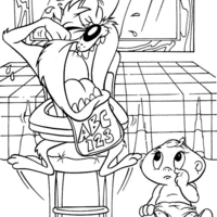 Desenho de Taz fazendo careta para bebê para colorir