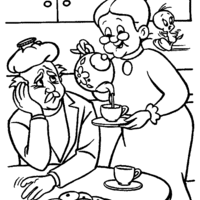 Desenho de Vovó do Piu Piu servindo café para colorir