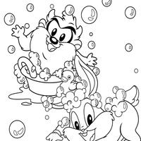 Desenho de Taz e Lola tomando banho para colorir