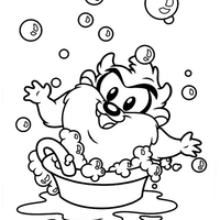 Desenho de Taz bebê tomando banho para colorir