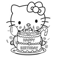 Desenho de Bolo de aniversário da Hello Kitty para colorir