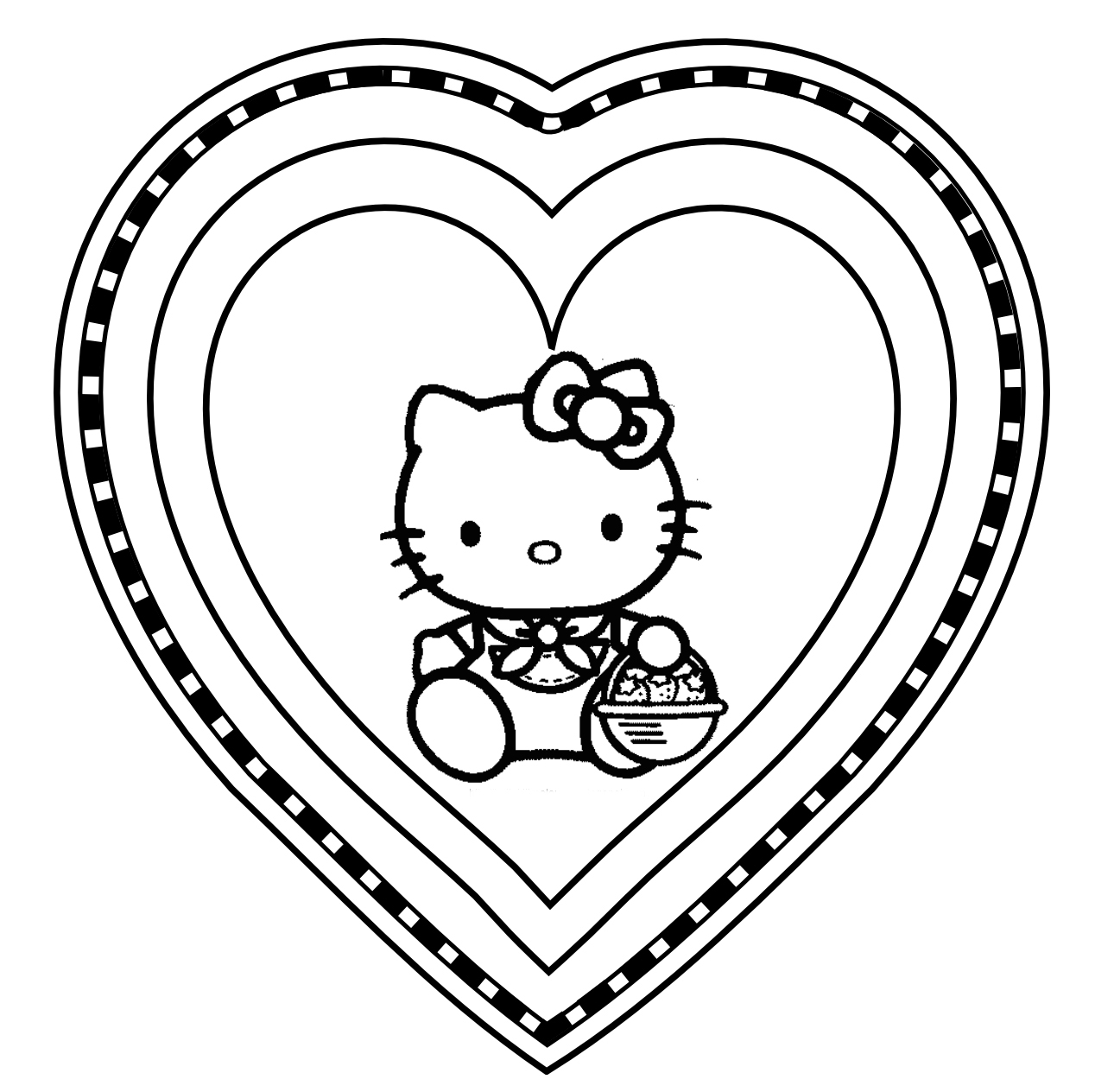 Hello Kitty com coração para colorir