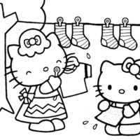 Desenho de Hello Kitty colocando roupa no varal para colorir