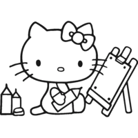 Desenho de Hello Kitty desenhando no quadro para colorir