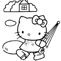 Desenho de Hello Kitty com guarda-chuva para colorir