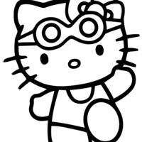 Desenho de Hello Kitty com roupa de mergulho para colorir