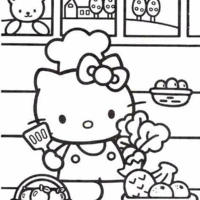 Desenho de Hello Kitty cozinheira para colorir