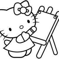 Desenho de Hello Kitty desenhando para colorir