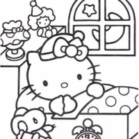 Desenho de Hello Kitty dormindo para colorir