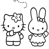 Desenho de Hello Kitty e amigo coelho para colorir
