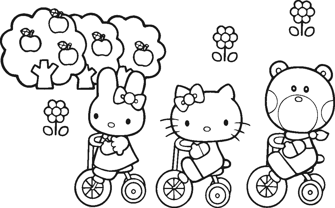 Hello kitty e amigos andando de bicicleta
