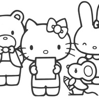 Desenho de Hello Kitty e amiguinhos para colorir