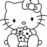 Desenho de Hello Kitty e flores para colorir