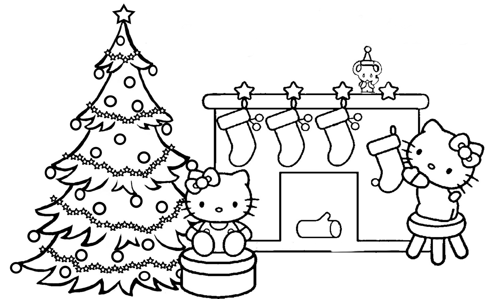 Desenho de Hello Kitty e Mimmy preparando Natal para colorir - Tudodesenhos