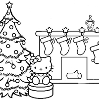 Desenho de Hello Kitty e Mimmy preparando Natal para colorir