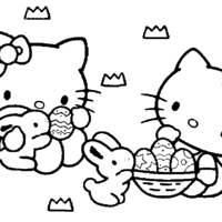 Desenho de Hello Kitty e Mimmy na Páscoa para colorir