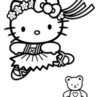 Desenho de Hello Kitty fazendo passos de balé para colorir