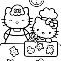 Desenho de Hello Kitty fazendo biscoitinhos para colorir