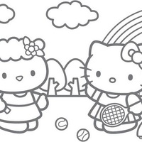 Desenho de Hello Kitty jogando tênis para colorir