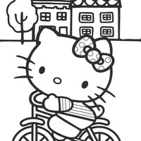 Desenho de Hello Kitty na bicicleta para colorir