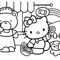 Desenho de Hello Kitty na casa da vovó para colorir