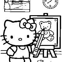 Desenho de Hello Kitty na escola para colorir
