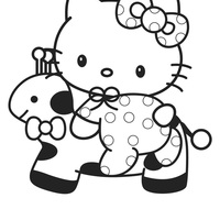 Desenho de Hello Kitty na girafinha de brinquedo para colorir