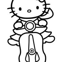 Desenho de Hello Kitty na motoca para colorir