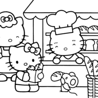 Desenho de Hello Kitty na padaria para colorir