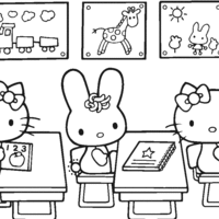 Desenho de Hello Kitty na sala de aula para colorir