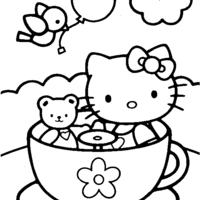 Desenho de Hello Kitty na xícara para colorir