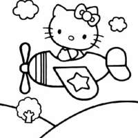 Desenho de Hello Kitty no avião para colorir