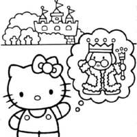Desenho de Hello Kitty no castelo real para colorir