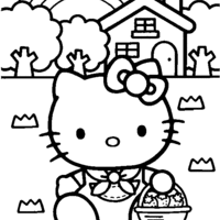 Desenho de Hello Kitty no jardim de casa para colorir