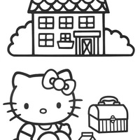 Desenho de Hello Kitty no jardim para colorir