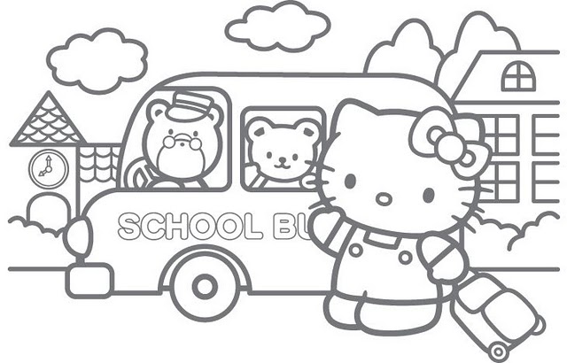 Desenho de Hello Kitty na escola para colorir - Tudodesenhos