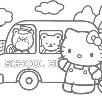 Desenho de Hello Kitty no ônibus escolar para colorir