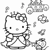 Desenho de Hello Kitty no palácio rearl para colorir
