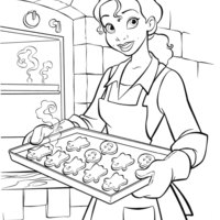 Desenho de Princesa Tiana cozinhando para colorir