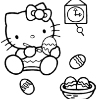 Desenho de Hello Kitty pintando ovos de Páscoa para colorir