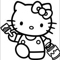 Desenho de Hello Kitty pintora para colorir