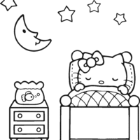 Desenho de Hello Kitty dormindo na cama para colorir